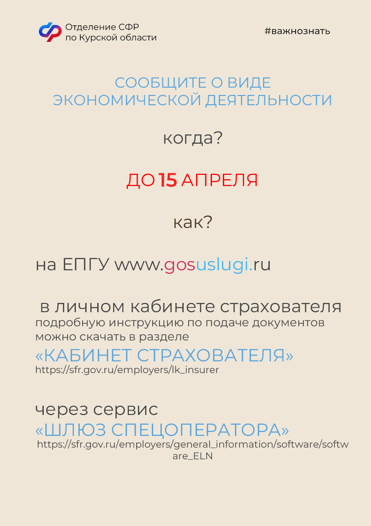 Отделение СФР по Курской области напоминает: до 15 апреля работодателям необходимо подтвердить основной вид экономической деятельности.