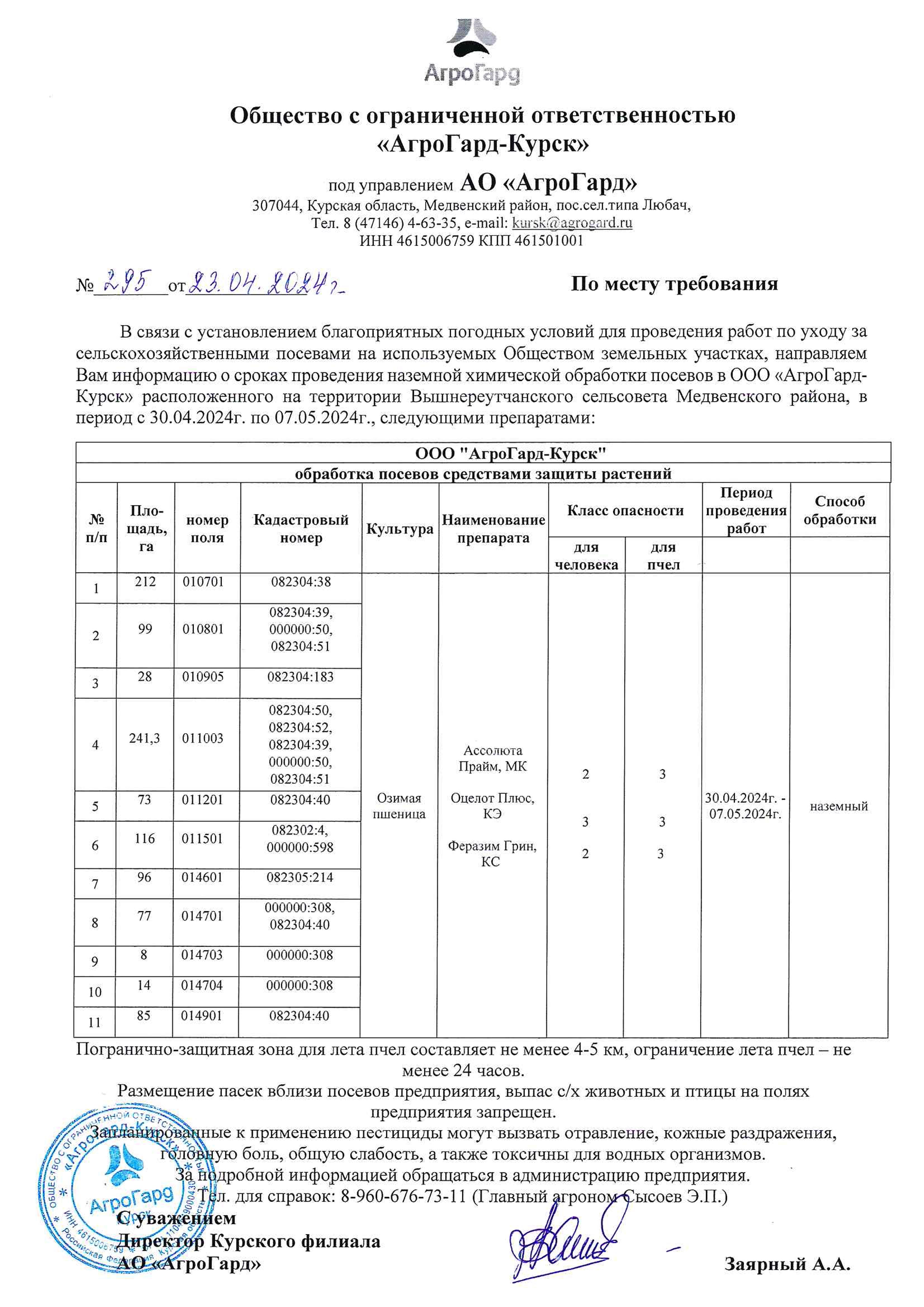 Обработка посевов средствами защиты растений.